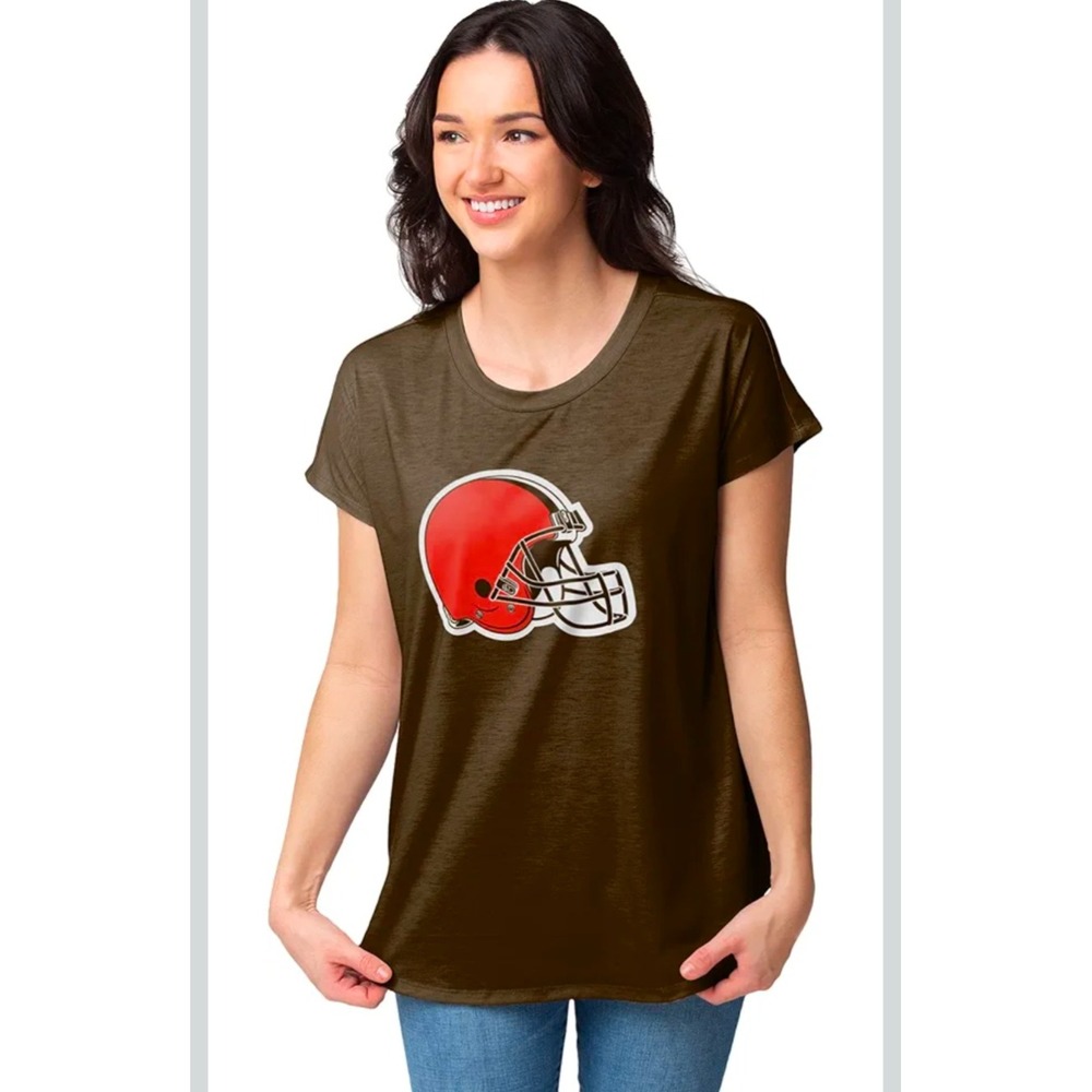 FOCO NFL Womens‎ Cleveland Browns Team Logo Ladies Tunic Top Shirt Brown XXL